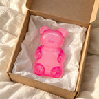Gummy bear squishy slow rising (pink), unboxed from a parcel with tissue paper