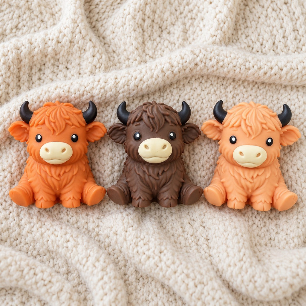 Highland cow squishy jumbo, all colors side by side