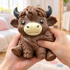Highland cow squishy soft (brown), being squeezed by hand, soft and squishy