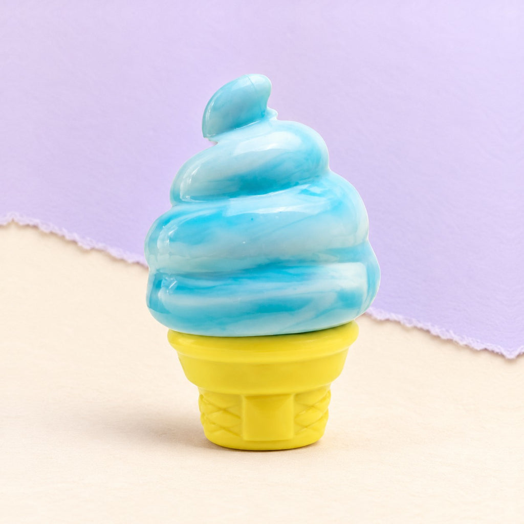 Ice cream squishy stretchy – Ice Cream Cone Squishy, Stretchy Silicone (Blue), product photo on pastel paper