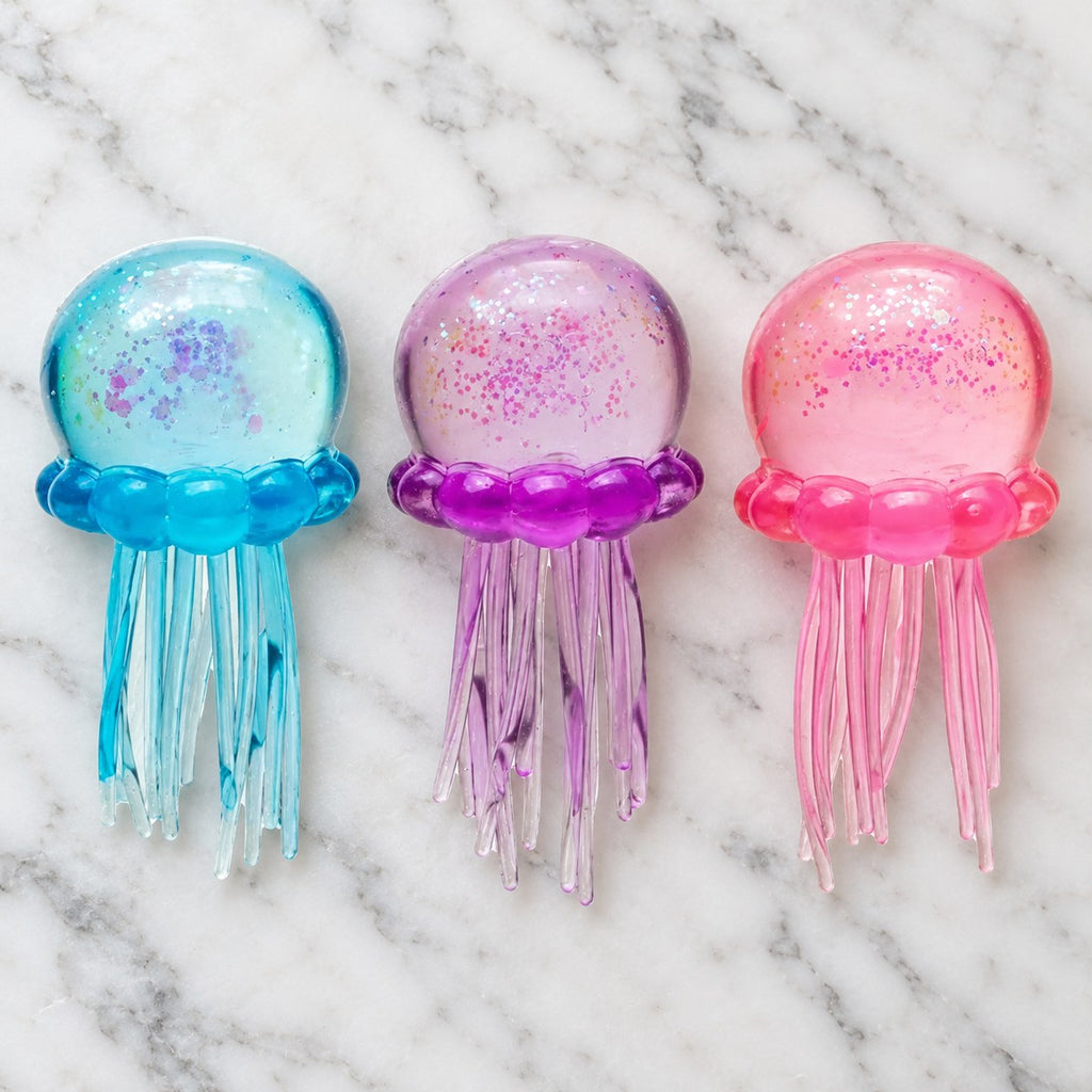 Jellyfish Squishy with Glitter, Soft TPR, all colors side by side