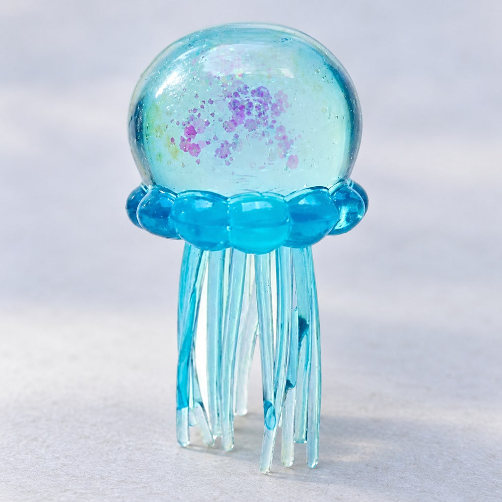 Jellyfish Squishy with Glitter, Soft TPR (blue), close-up of the surface and details