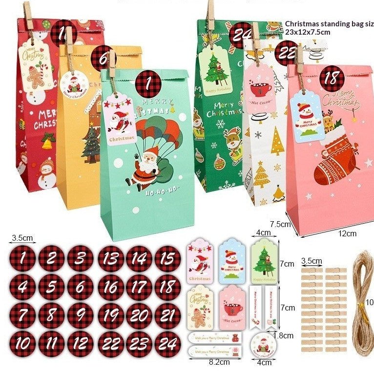Julkalender påsar att fylla: 24 papperspåsar med klämmor, etiketter och siffror