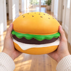 Jumbo burger squishy giant sesame burger 24 cm, held in both hands to show the big size