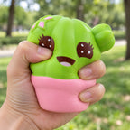 Jumbo Cactus Squishy, Kawaii, being squeezed by hand, soft and squishy