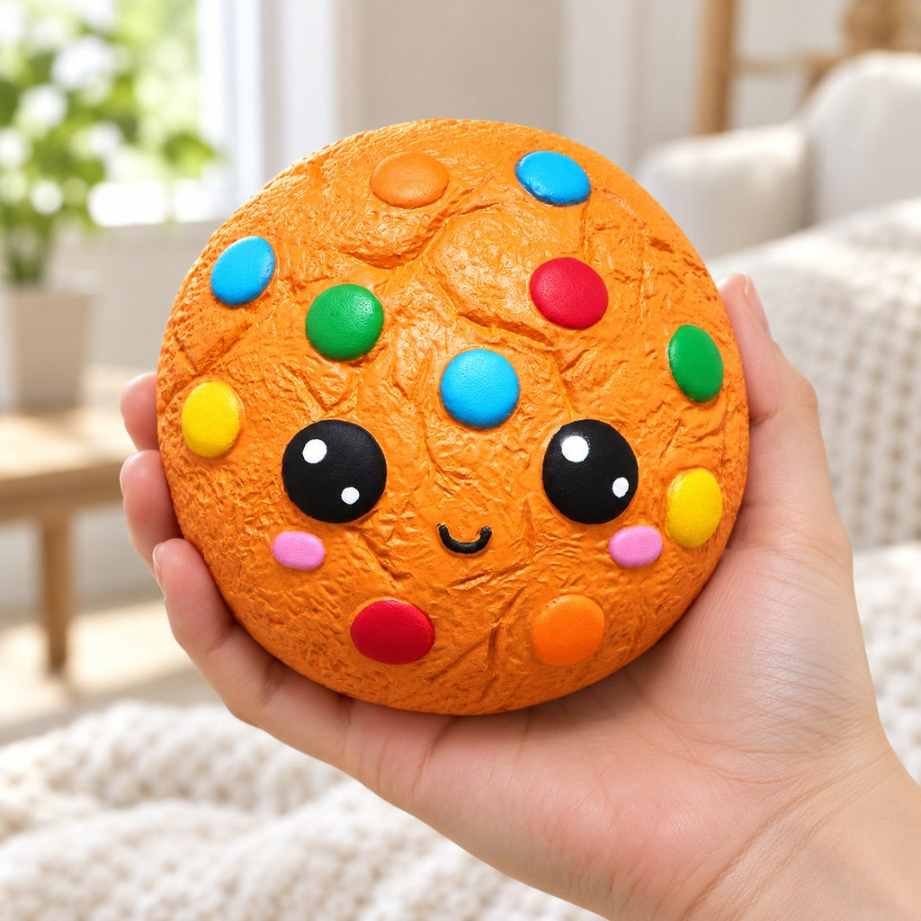 Jumbo Candy Cookie Squishy, Kawaii, held in a hand to show the real size