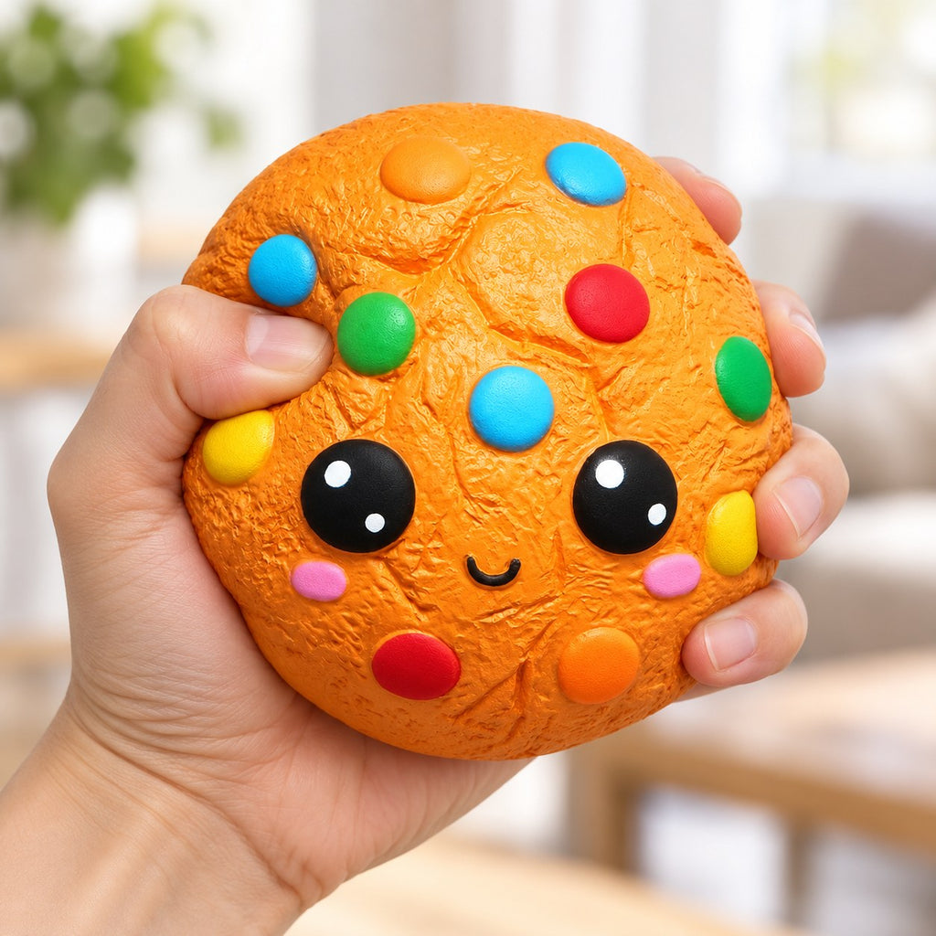 Jumbo Candy Cookie Squishy, Kawaii, being squeezed by hand, soft and squishy