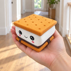 Jumbo Cookie Sandwich Squishy, Kawaii, held in a hand to show the real size