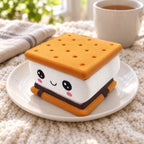 Jumbo Cookie Sandwich Squishy, Kawaii, on a plate on a breakfast table