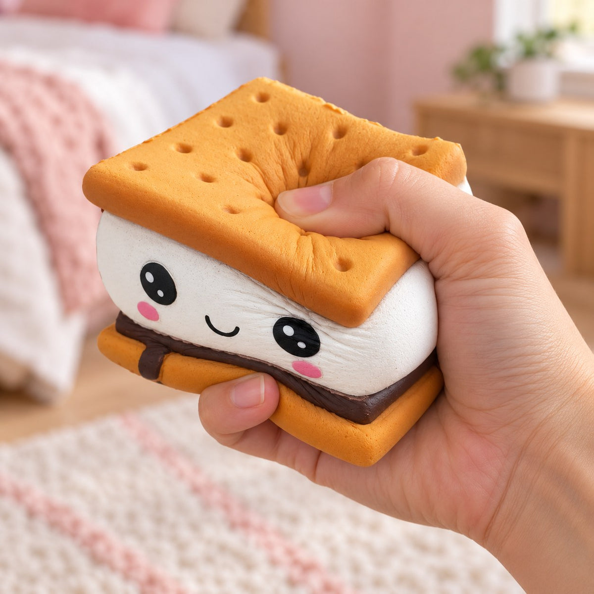Jumbo Cookie Sandwich Squishy, Kawaii, being squeezed by hand, soft and squishy