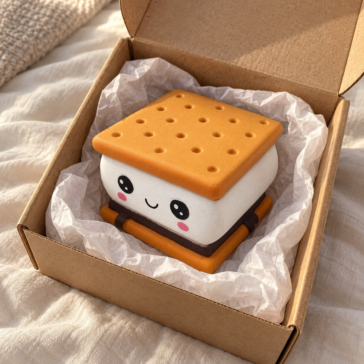 Cookie squishy jumbo, unboxed from a parcel with tissue paper