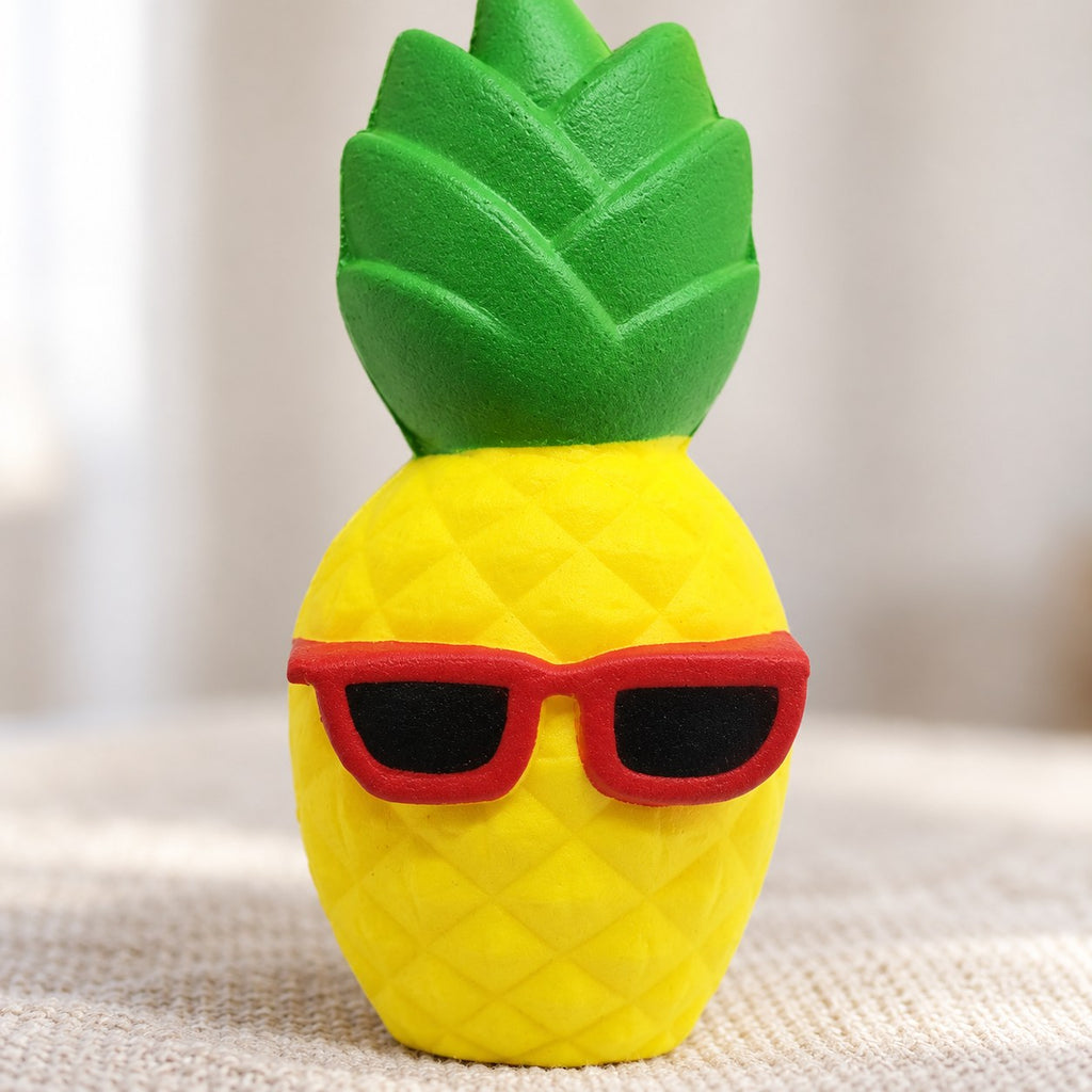 Jumbo Pineapple Squishy with Sunglasses, close-up of the surface and details