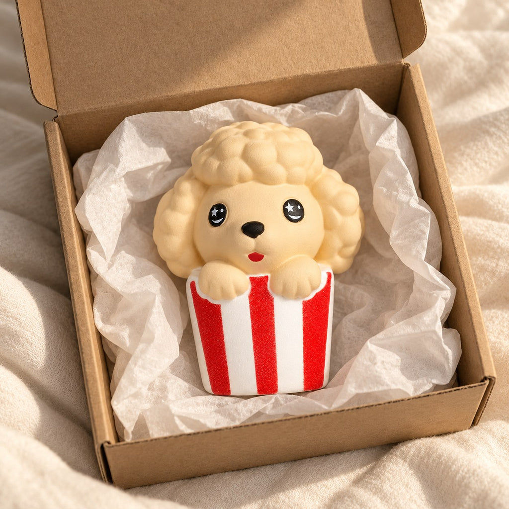 Dog squishy toys for kids, unboxed from a parcel with tissue paper