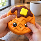 Jumbo Waffle Squishy, Kawaii, being squeezed by hand, soft and squishy