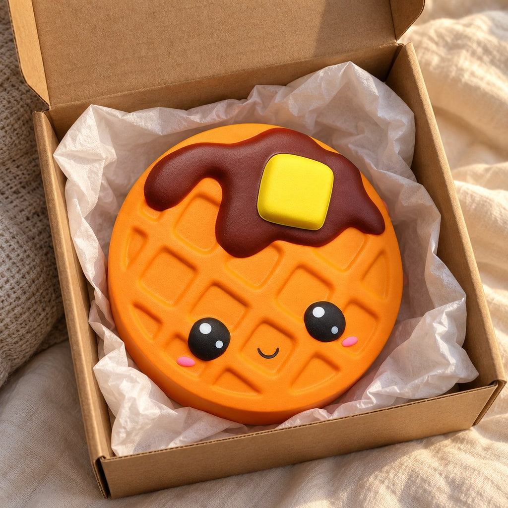 Waffle squishy jumbo, unboxed from a parcel with tissue paper