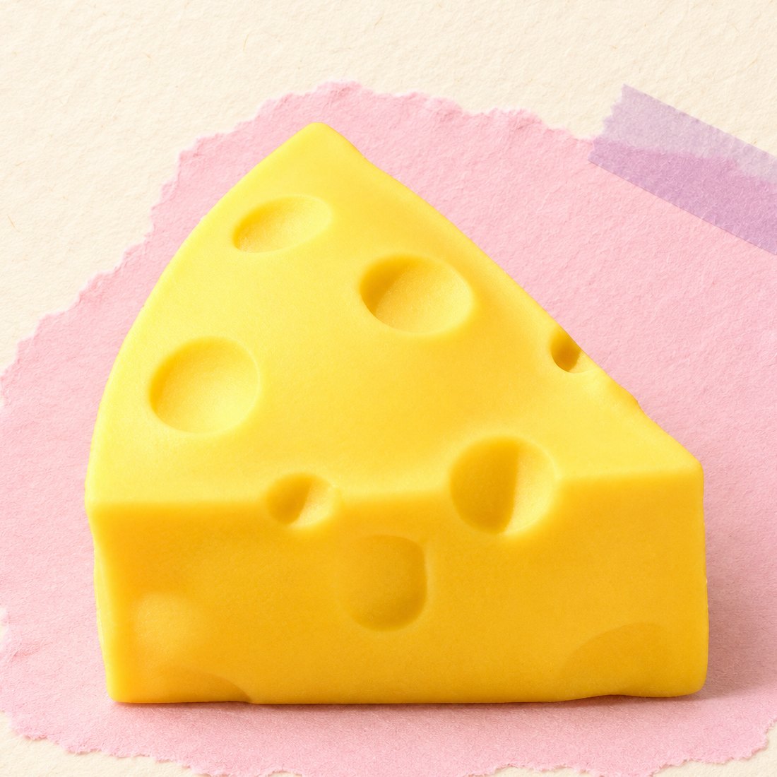 Kaasdriehoek squishy als productfoto op pastelkleurig papier