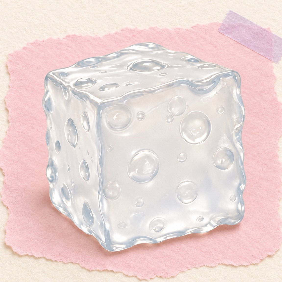 Jumbo Käse Squishy aus Gelee in Weiß, knetbar, Produktfoto auf Pastellpapier