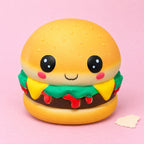 Squishy kawaii burger med ansigt slow rising – Squishy kawaii burger med ansigt, slow rising, med duft, produktbillede på pastelpapir
