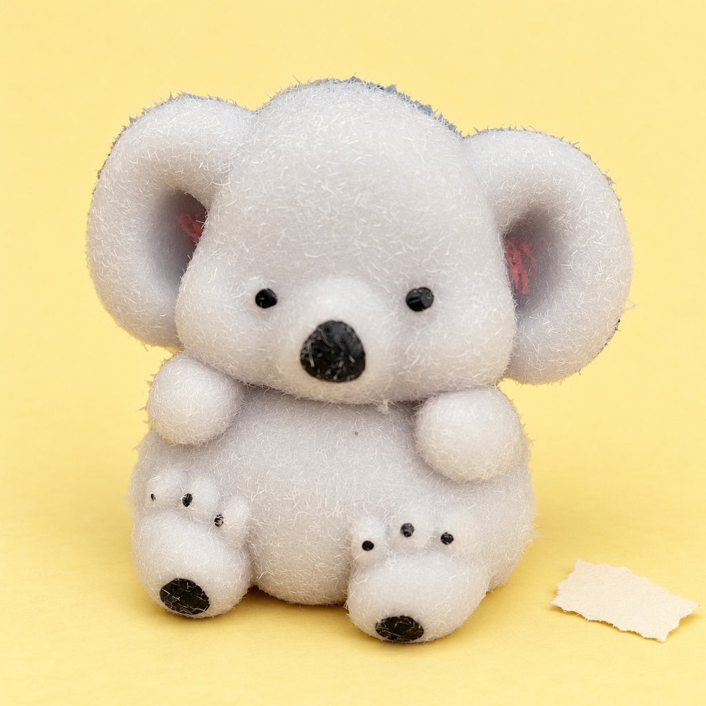 Koala Squishy aus flauschig weichem TPR, auf Pastellpapier