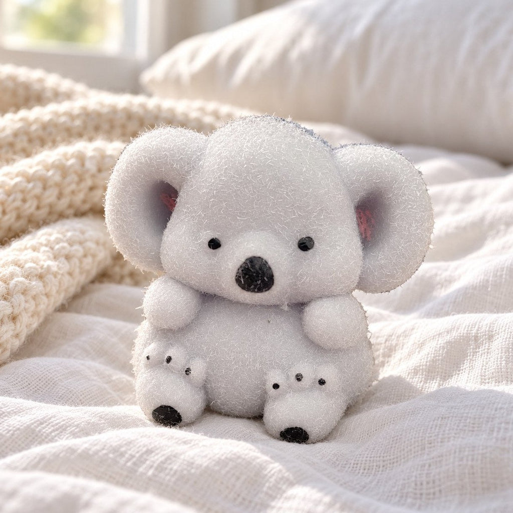 Flauschig weiches Koala Squishy aus TPR auf einem gemütlichen Bett mit kuscheligen Decken
