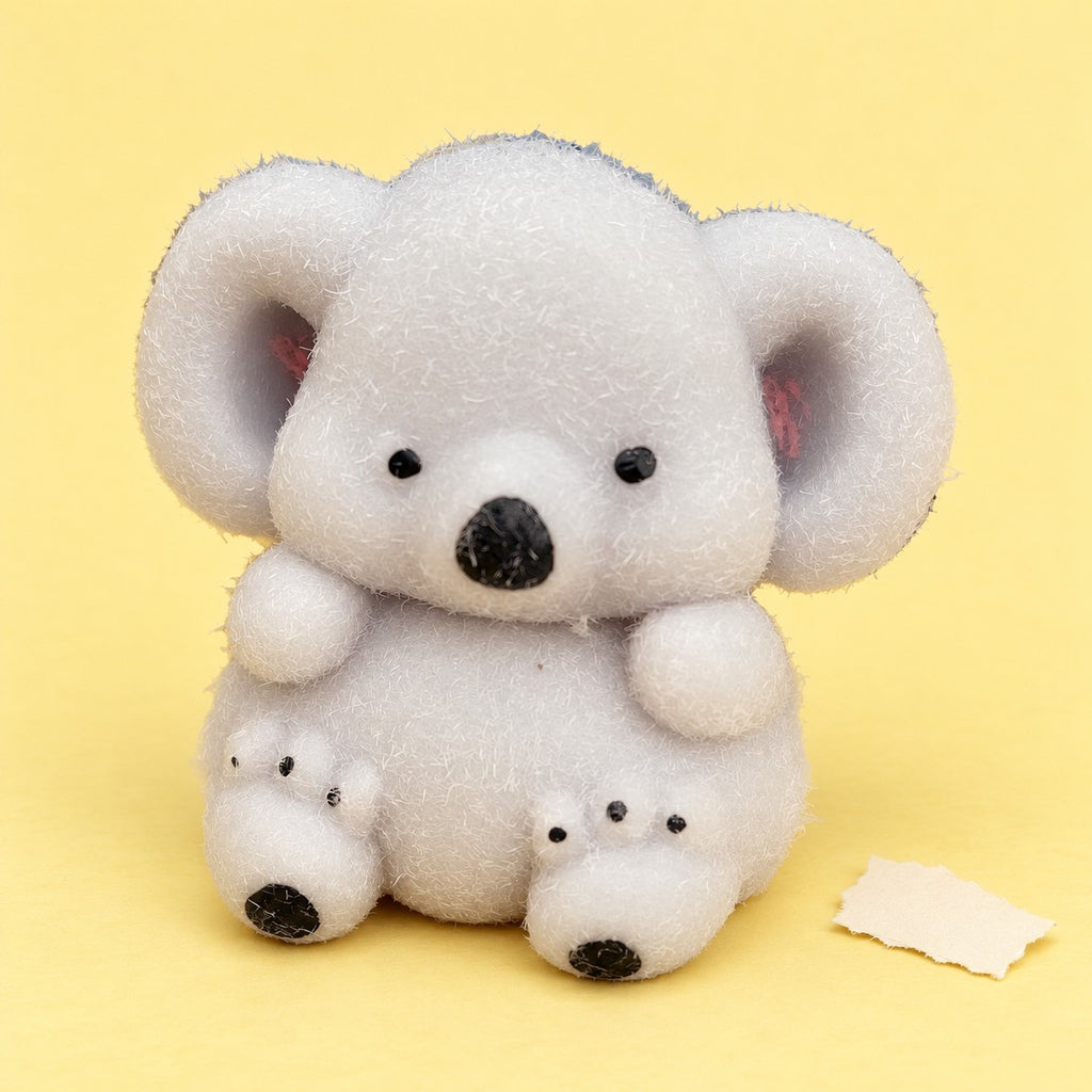 Koala squishy fuzzy soft tpr, product photo on pastel paper