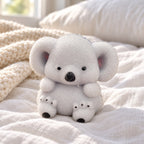 Koala Squishy, Fuzzy Soft TPR, on a cozy bed with soft blankets