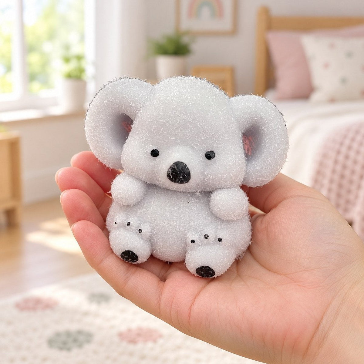 Weiches Koala Squishy in einer Hand gehalten, zeigt die echte Größe