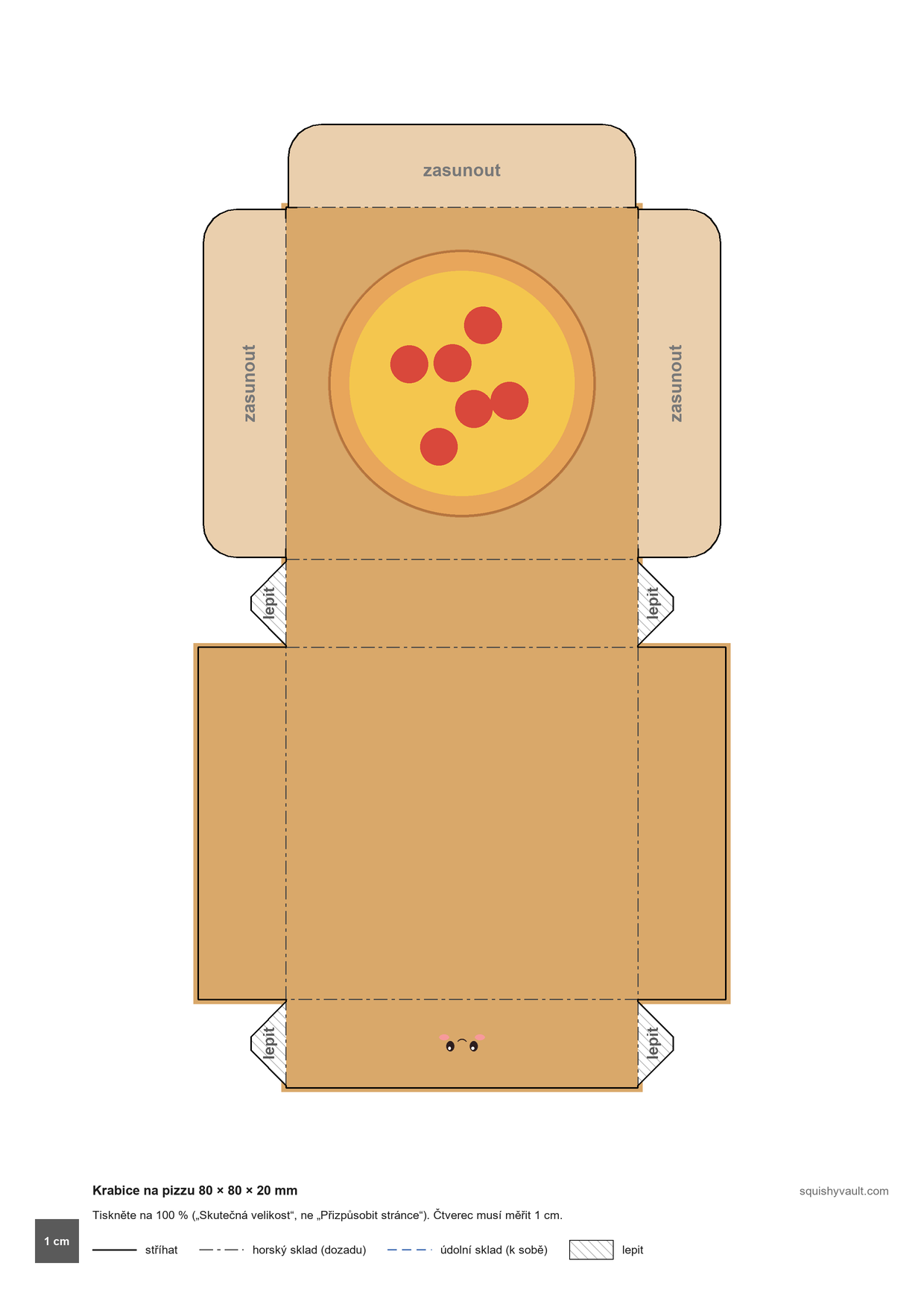 Squishy z papíru k vytisknutí, předloha: otevírací krabice na pizzu s pizzou na víku