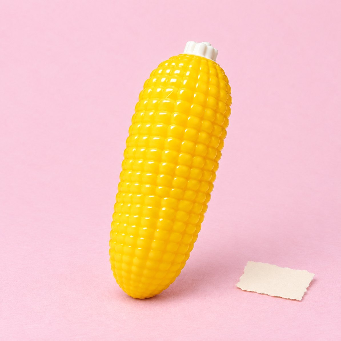 Majskolbe-squishy med knas, produktfoto på pastelfarvet papir