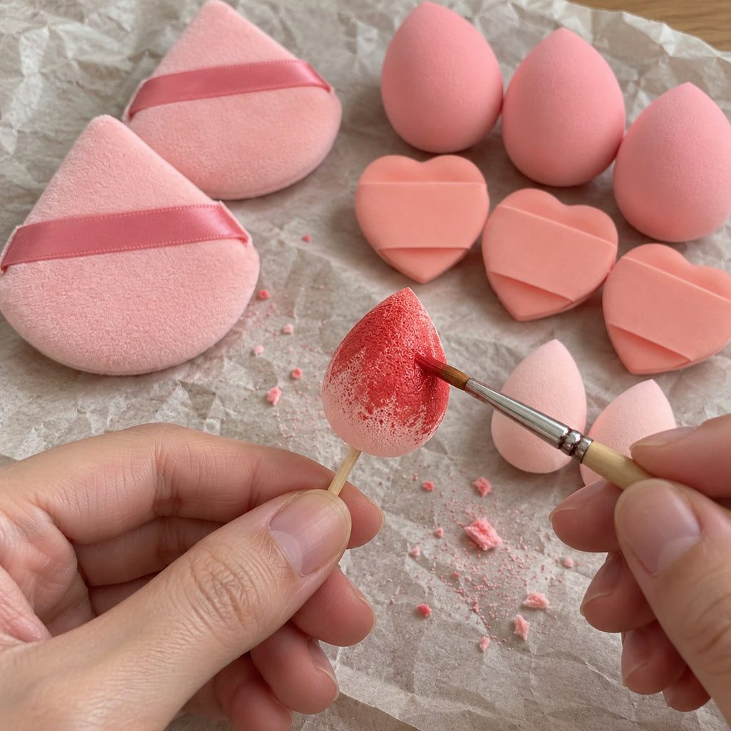 Makeup sponges for DIY squishies, painted into a small squishy on a toothpick