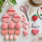 Makeup sponges for DIY squishies, before and after painting mini squishies