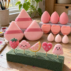 Makeup sponges for DIY squishies, painted and drying on toothpicks