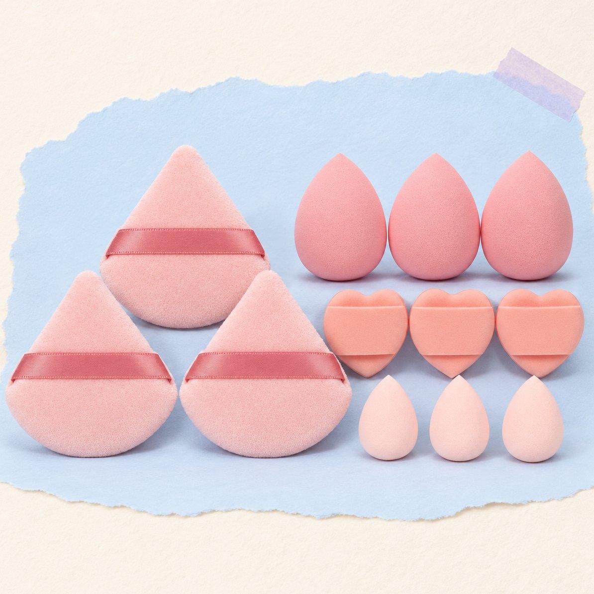 Makeupsvamp squishy: 12 lyserøde makeup-svampe til diy-squishies på pastelpapir