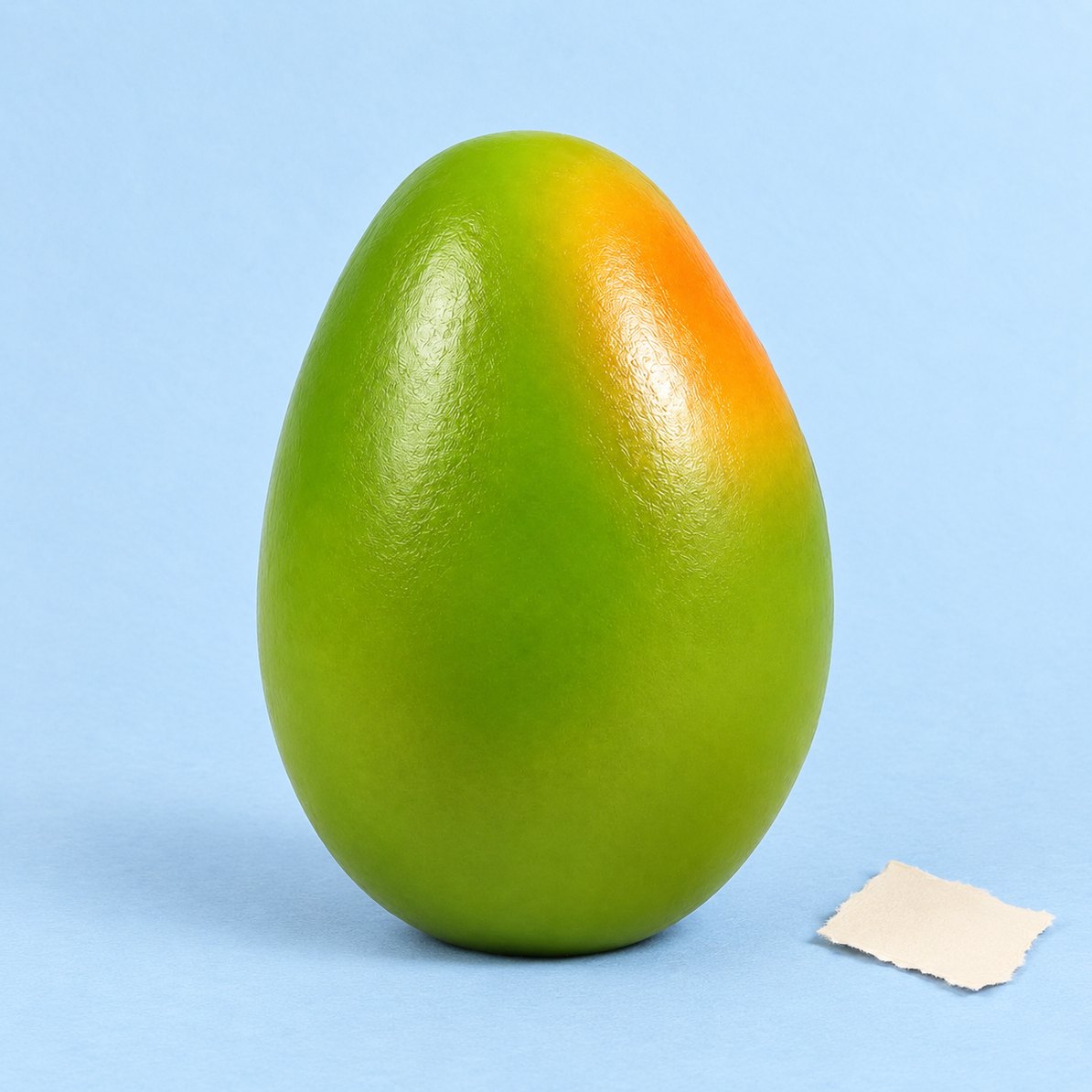 Mango-squishy med knas, produktfoto på pastelfarvet papir