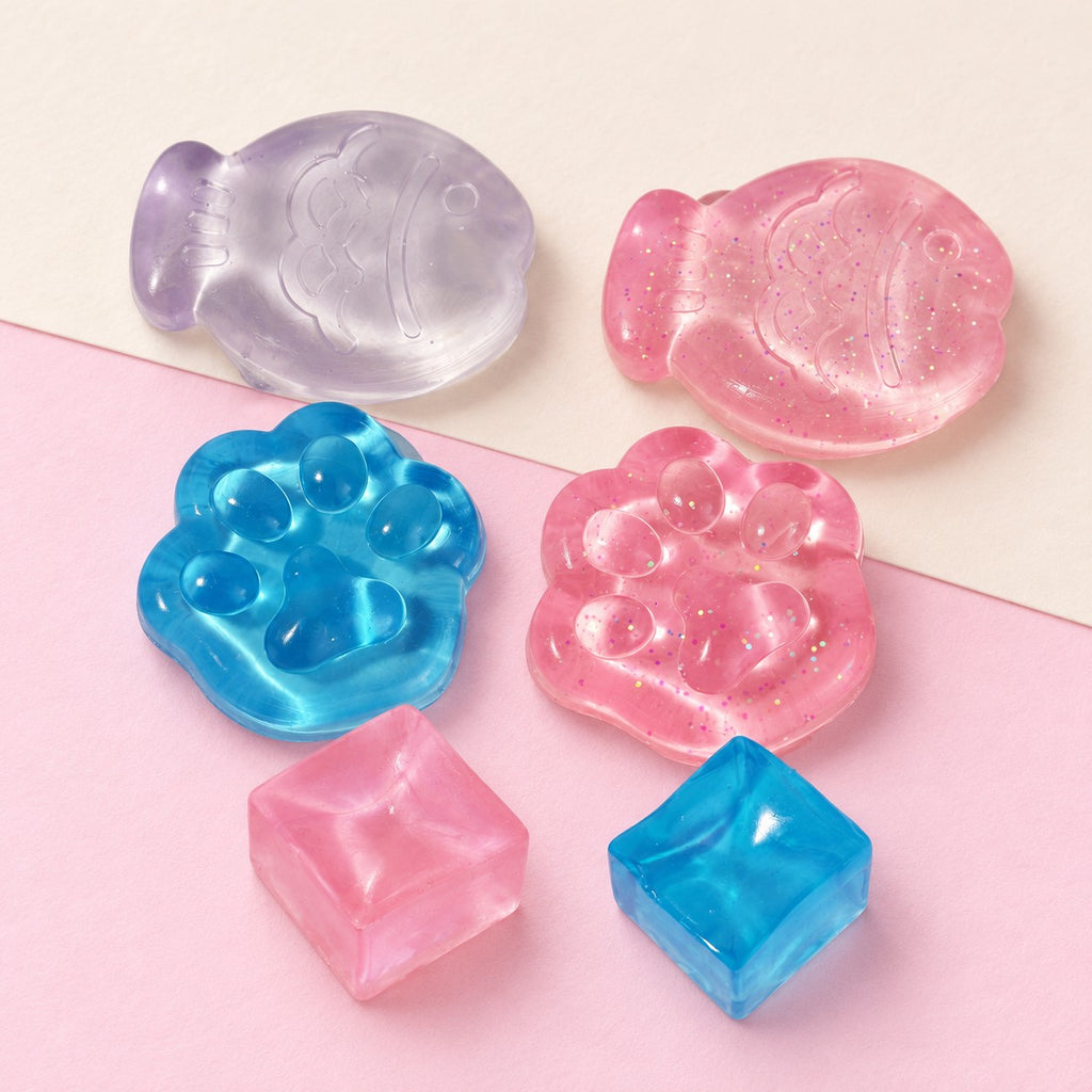 Mini mix squishy 6 pieces – Mini Jelly Squishy Mix, 6 pieces, product photo on pastel paper