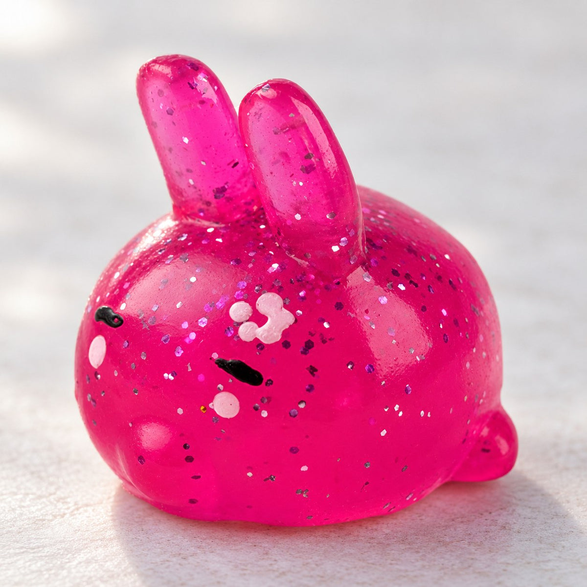 Bunny squishy mochi, close-up of the glitter