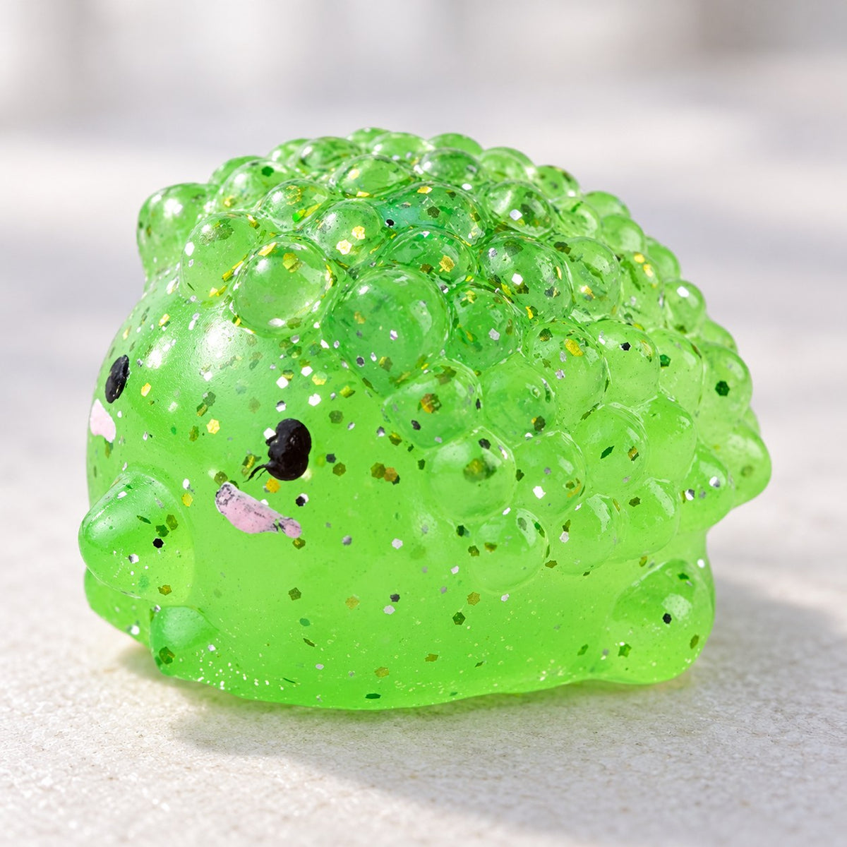 Mochi Squishy Hedgehog with Glitter, close-up of the glitter