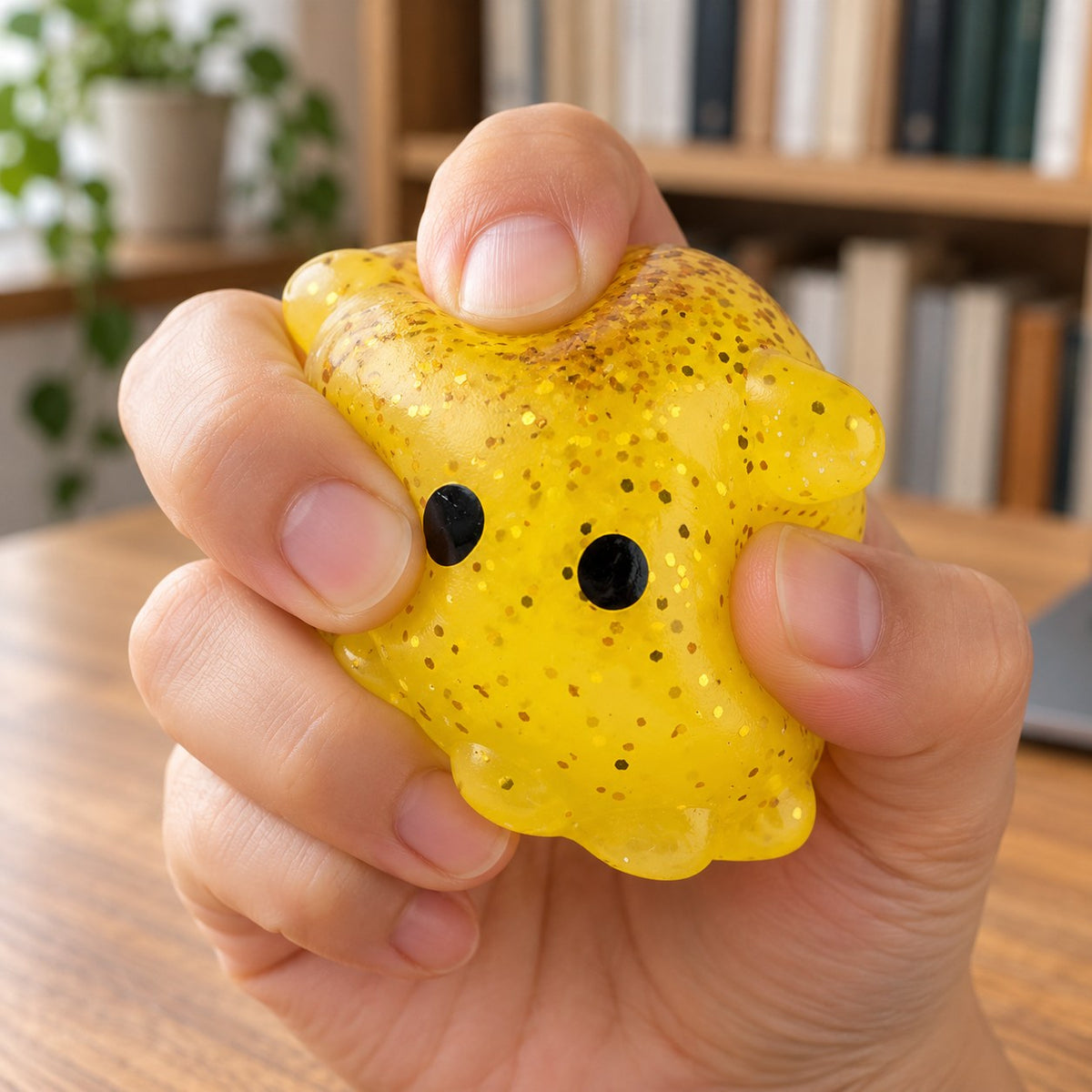 Mochi Squishy Octopus with Glitter, being squeezed by hand, soft and squishy