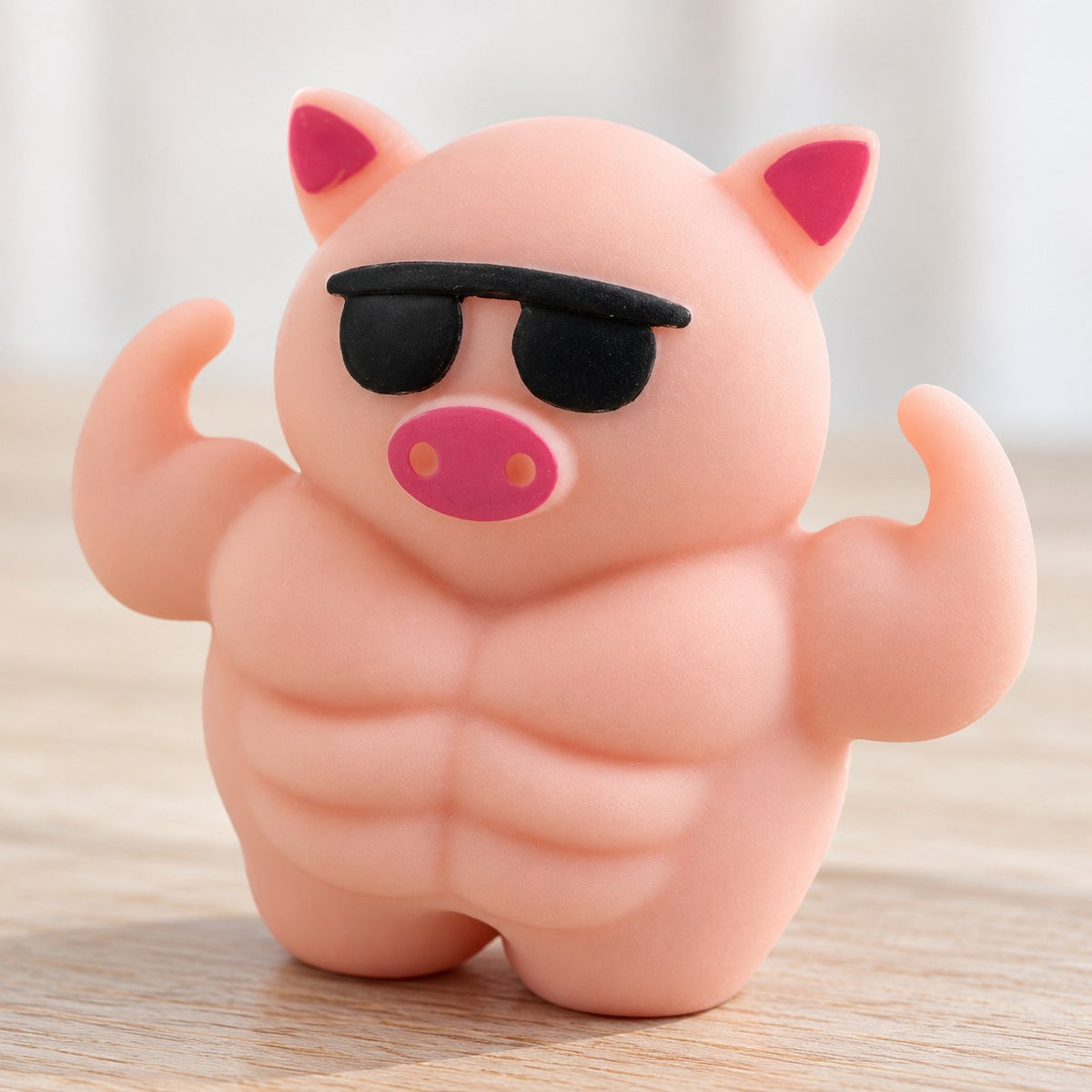 Muscle Pig Squishy with Sunglasses, 12.5 cm, close-up of the surface and details