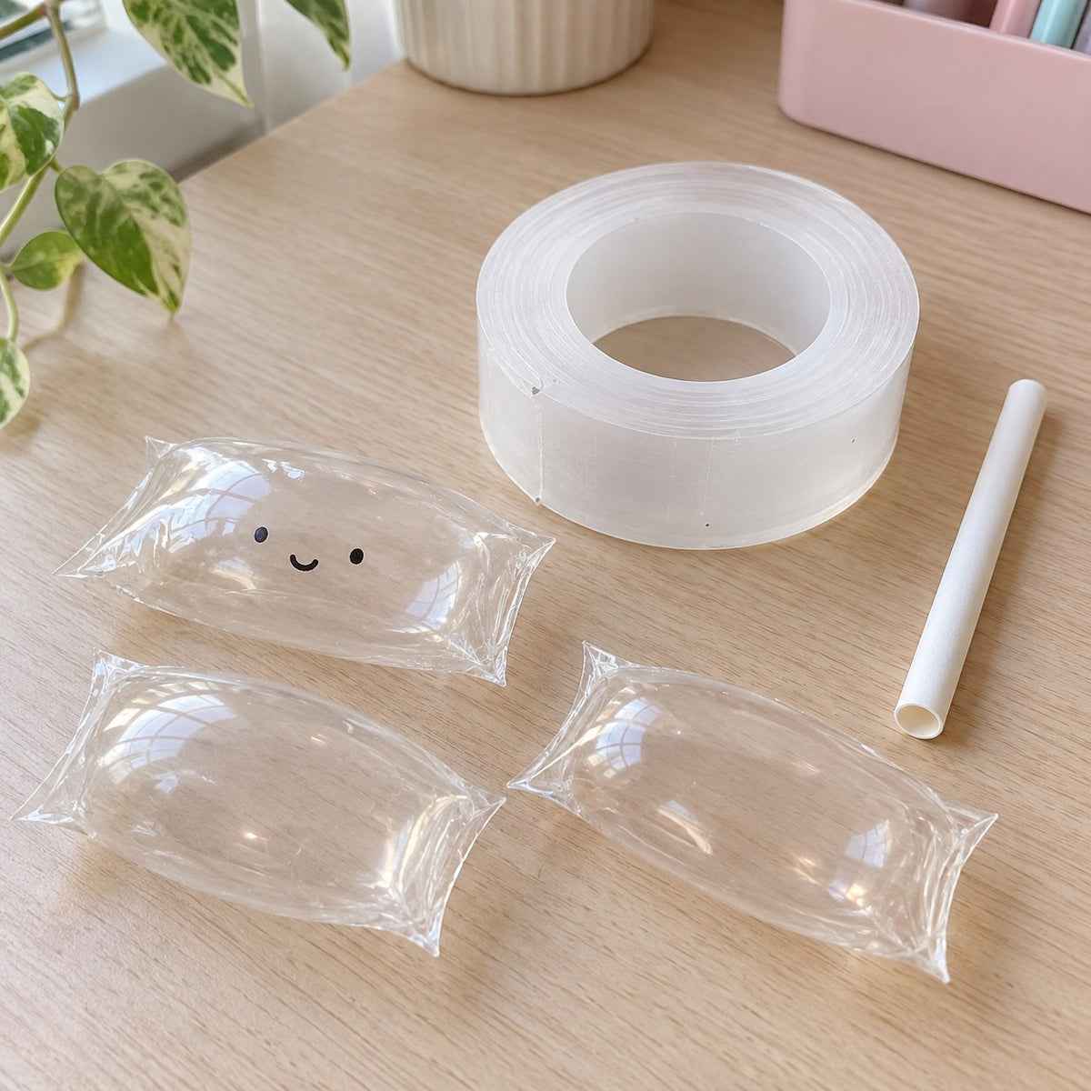 Nano tape for squishy bubbles, with finished bubbles next to the tape roll