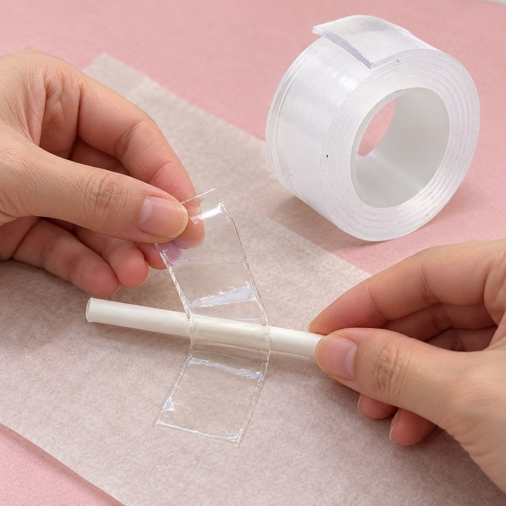 Nano tape for squishy bubbles, folded over a straw to make a bubble