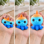 Octopus squishy slow rising, squished flat, half risen and fully back in shape