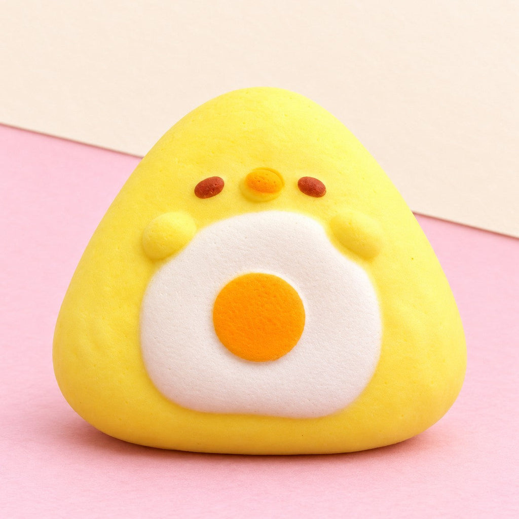Sushi Squishy Set of 4: Onigiri Squishy, Yellow Chick with Fried Egg