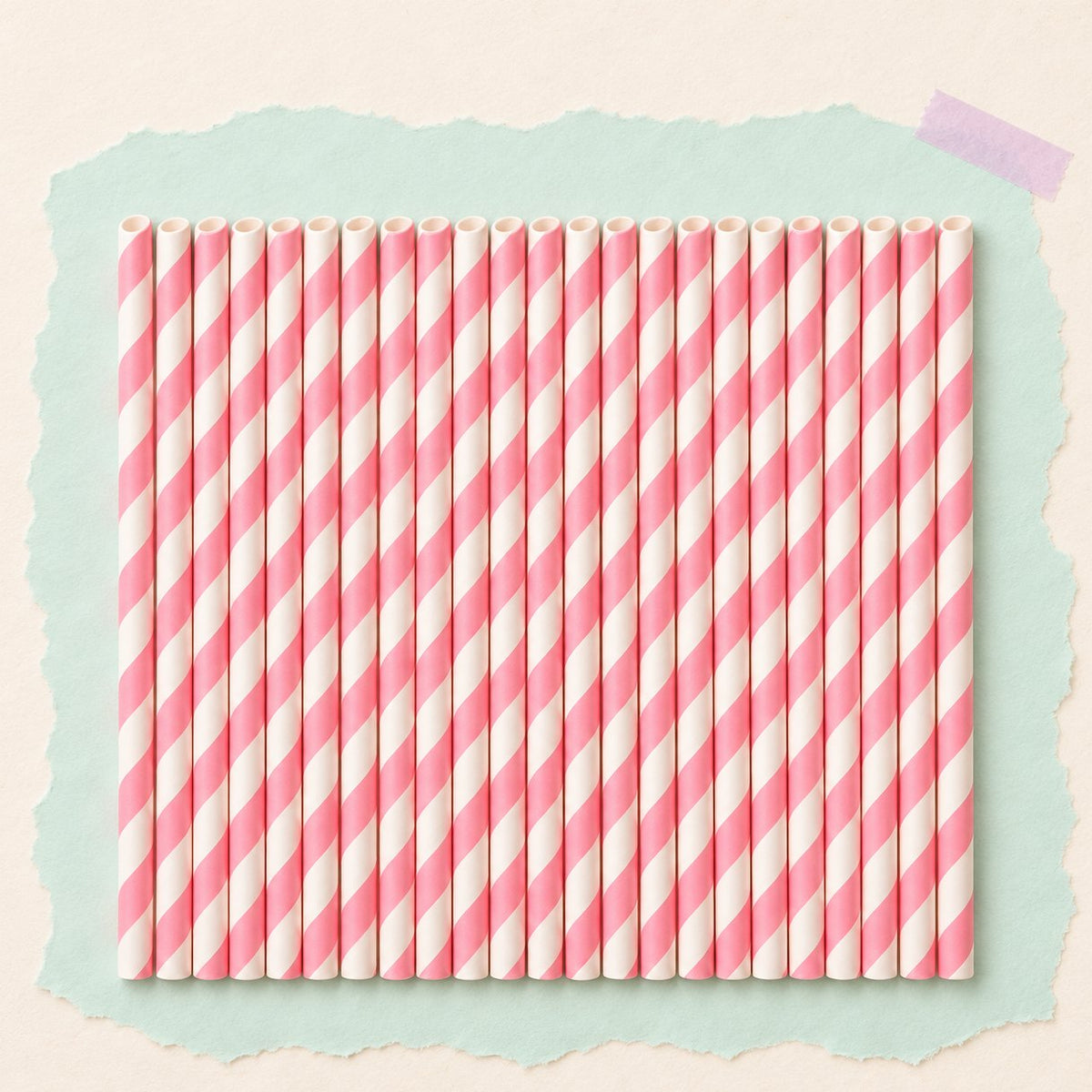 Pailles en papier rayées roses pour bulles de nano tape, lot de 25 sur papier pastel