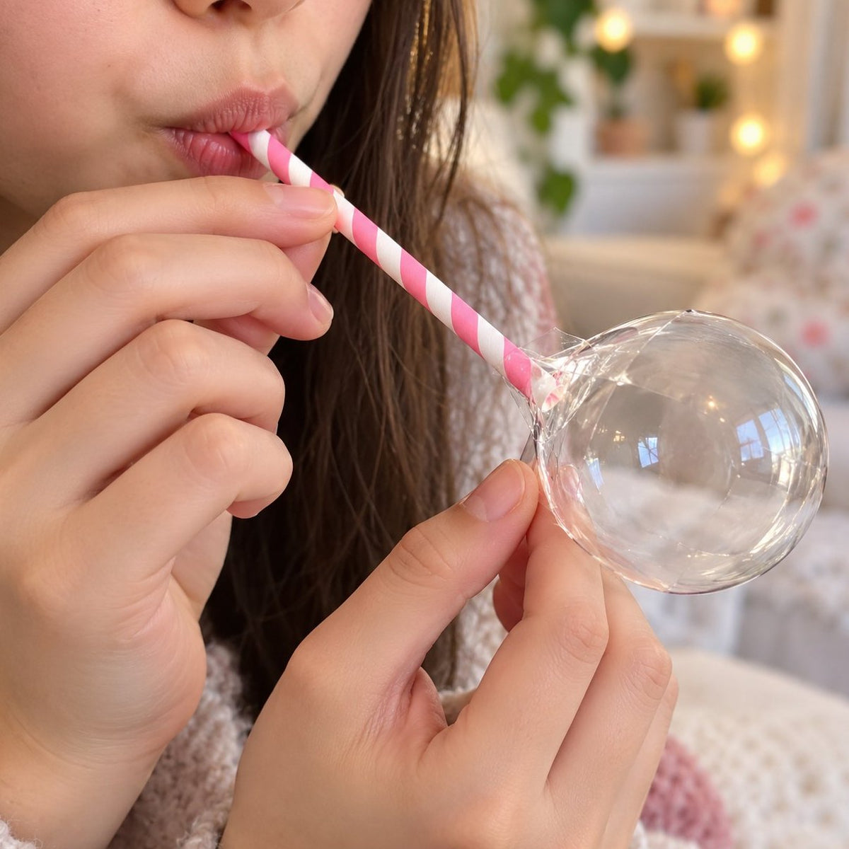 Papieren rietjes voor squishy DIY: een nano tape bubbel opblazen