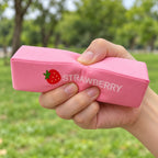 Pastel Butter Squishy, Pink, Strawberry or Chocolate, being squeezed by hand, soft and squishy