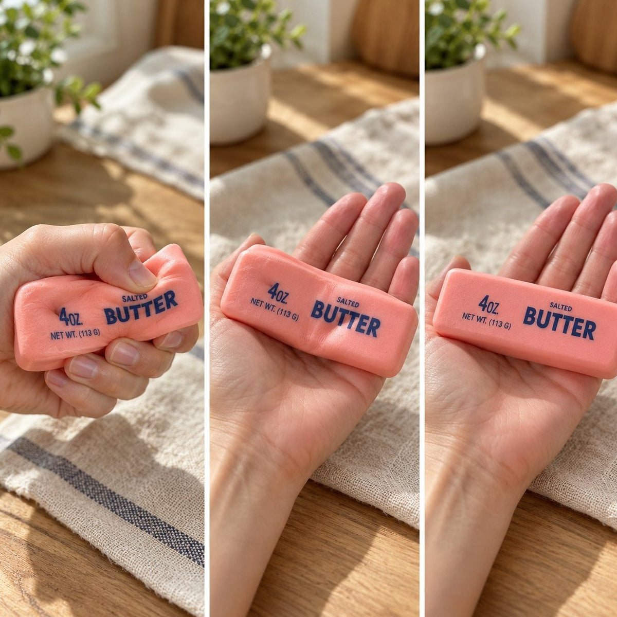Slow Rising in drei Schritten: Pastell Butter Squishy in Rosa geht langsam wieder auf