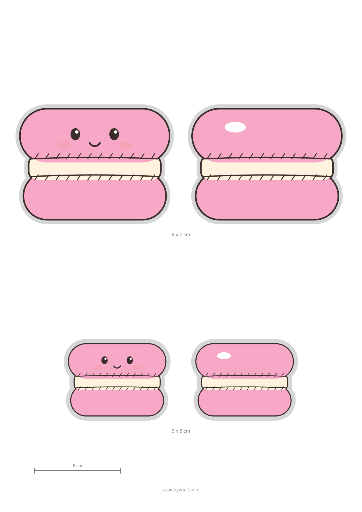 Modèle de squishy en papier macaron rose fourré à la crème à imprimer