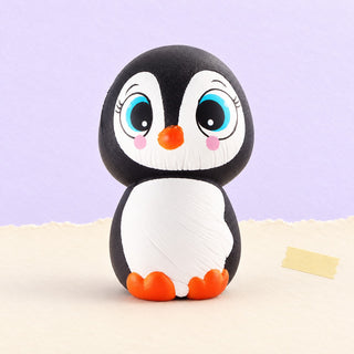 Penguin squishy with big eyes slow rising – Penguin Squishy with Big Eyes, Slow Rising, 13.5 cm, product photo on pastel paper