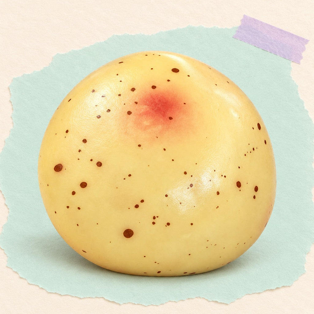 Potato squishy crunchy, product photo on pastel paper